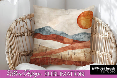 Boho Pillow Cover - Minimalist Landscape Pillow Sublimation Sublimation OrangeBrushStudio 