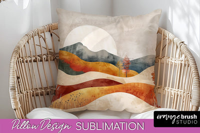Boho Pillow Cover - Minimalist Landscape Pillow Sublimation Sublimation OrangeBrushStudio 