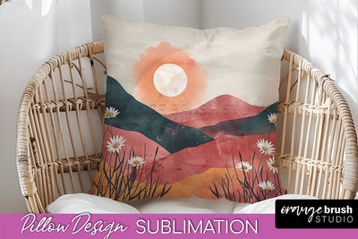 Boho Pillow Cover - Minimalist Landscape Pillow Sublimation Sublimation OrangeBrushStudio 