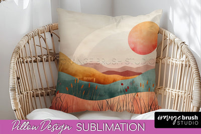 Boho Pillow Cover - Minimalist Landscape Pillow Sublimation Sublimation OrangeBrushStudio 