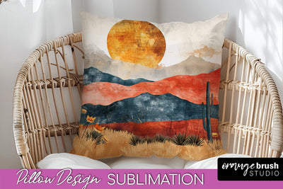 Boho Pillow Cover - Minimalist Landscape Pillow Sublimation Sublimation OrangeBrushStudio 