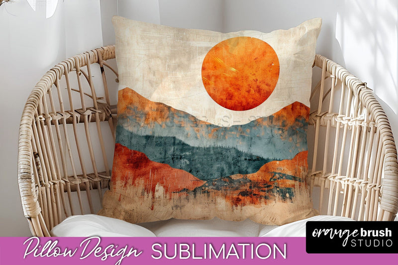 Boho Pillow Cover - Minimalist Landscape Pillow Sublimation Sublimation OrangeBrushStudio 