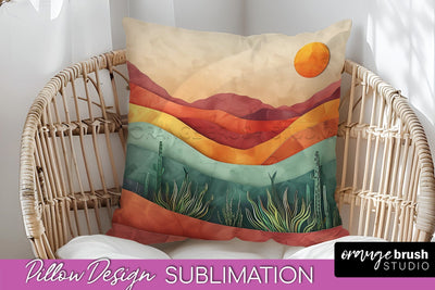 Boho Pillow Cover - Minimalist Landscape Pillow Sublimation Sublimation OrangeBrushStudio 