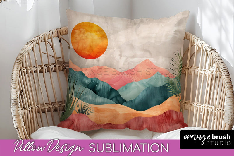 Boho Pillow Cover - Minimalist Landscape Pillow Sublimation Sublimation OrangeBrushStudio 