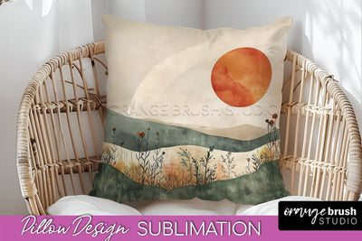 Boho Pillow Cover - Minimalist Landscape Pillow Sublimation Sublimation OrangeBrushStudio 