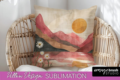 Boho Pillow Cover - Minimalist Landscape Pillow Sublimation Sublimation OrangeBrushStudio 