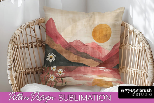 Boho Pillow Cover - Minimalist Landscape Pillow Sublimation Sublimation OrangeBrushStudio 