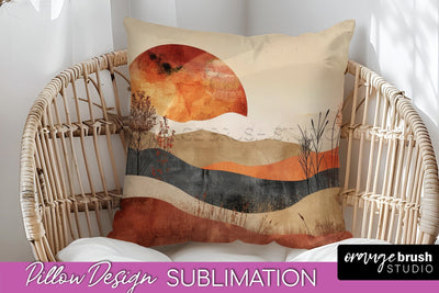 Boho Pillow Cover - Minimalist Landscape Pillow Sublimation Sublimation OrangeBrushStudio 