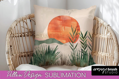 Boho Pillow Cover - Minimalist Landscape Pillow Sublimation Sublimation OrangeBrushStudio 