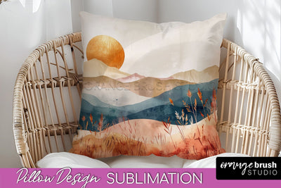 Boho Pillow Cover - Minimalist Landscape Pillow Sublimation Sublimation OrangeBrushStudio 