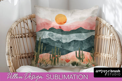 Boho Pillow Cover - Minimalist Landscape Pillow Sublimation Sublimation OrangeBrushStudio 
