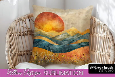 Boho Pillow Cover - Minimalist Landscape Pillow Sublimation Sublimation OrangeBrushStudio 