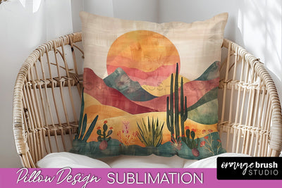 Boho Pillow Cover - Minimalist Landscape Pillow Sublimation Sublimation OrangeBrushStudio 