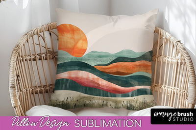 Boho Pillow Cover - Minimalist Landscape Pillow Sublimation Sublimation OrangeBrushStudio 