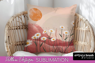 Boho Pillow Cover - Minimalist Landscape Pillow Sublimation Sublimation OrangeBrushStudio 