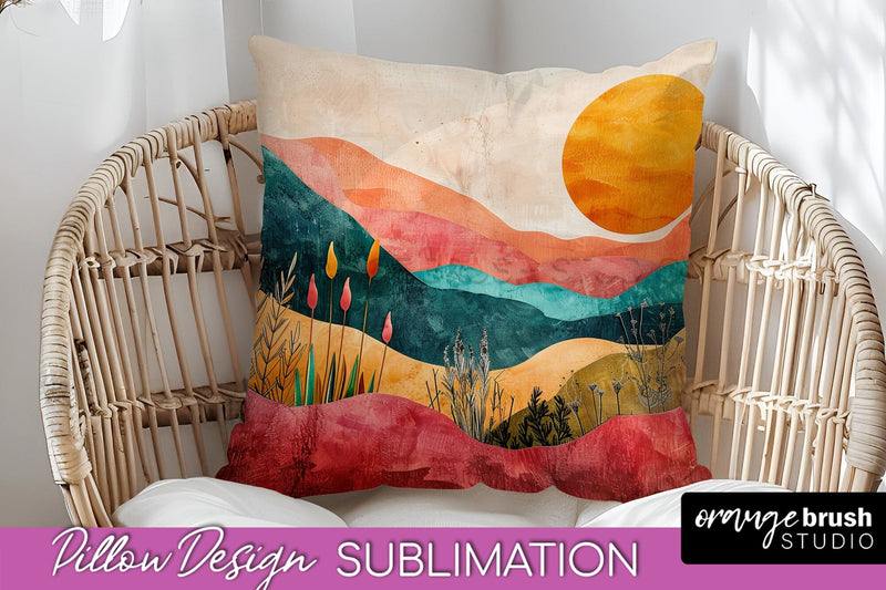 Boho Pillow Cover - Minimalist Landscape Pillow Sublimation Sublimation OrangeBrushStudio 