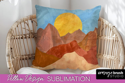 Boho Pillow Cover - Minimalist Landscape Pillow Sublimation Sublimation OrangeBrushStudio 