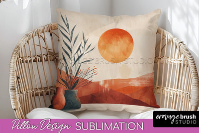 Boho Pillow Cover - Minimalist Landscape Pillow Sublimation Sublimation OrangeBrushStudio 