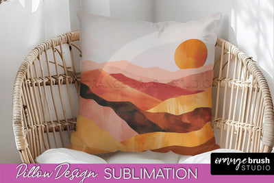 Boho Pillow Cover - Minimalist Landscape Pillow Sublimation Sublimation OrangeBrushStudio 