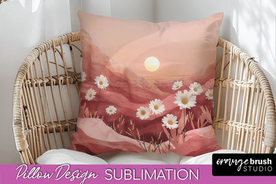Boho Pillow Cover - Minimalist Landscape Pillow Sublimation Sublimation OrangeBrushStudio 