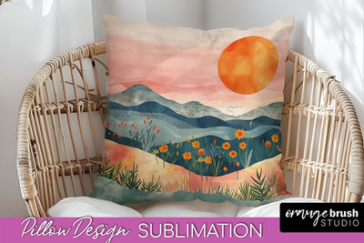 Boho Pillow Cover - Minimalist Landscape Pillow Sublimation Sublimation OrangeBrushStudio 