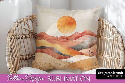 Boho Pillow Cover - Minimalist Landscape Pillow Sublimation Sublimation OrangeBrushStudio 