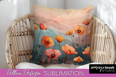 Boho Pillow Cover - Minimalist Landscape Pillow Sublimation Sublimation OrangeBrushStudio 