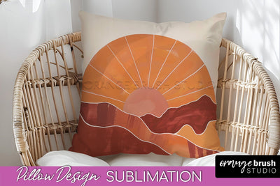 Boho Pillow Cover - Minimalist Landscape Pillow Sublimation Sublimation OrangeBrushStudio 