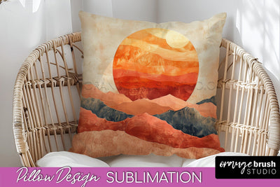 Boho Pillow Cover - Minimalist Landscape Pillow Sublimation Sublimation OrangeBrushStudio 