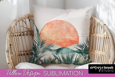 Boho Pillow Cover - Minimalist Landscape Pillow Sublimation Sublimation OrangeBrushStudio 