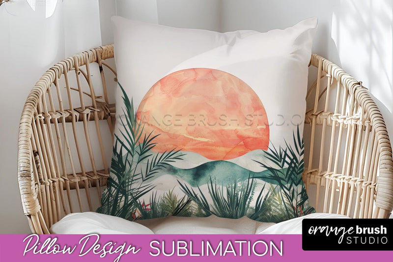 Boho Pillow Cover - Minimalist Landscape Pillow Sublimation Sublimation OrangeBrushStudio 