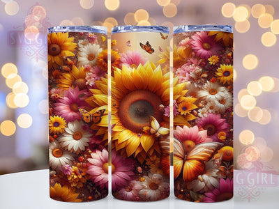 Boho Pink Butterfly Sunflower 20oz Tumbler, Sunflower Tumbler, 20oz Wrap, Sublimation Design, Floral Print, Boho Style, PNG File Sublimation SvggirlplusArt 