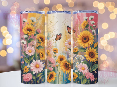 Boho Pink Butterfly Sunflower 20oz Tumbler, Sunflower Tumbler, 20oz Wrap, Sublimation Design, Floral Print, Boho Style, PNG File Sublimation SvggirlplusArt 