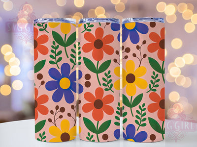 Boho Pink Floral Tumbler, Simple Floral, Boho Style, Minimal Design, Whimsical Art, 20Oz Tumbler, Sublimation Wrap Sublimation SvggirlplusArt 