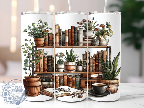 Boho Plant Shelves 20oz Skinny Tumbler, Lover Librarian Tumbler Png, Straight & Tapered Tumbler Wrap, Instant Digital Download Sublimation ToriDesigns 