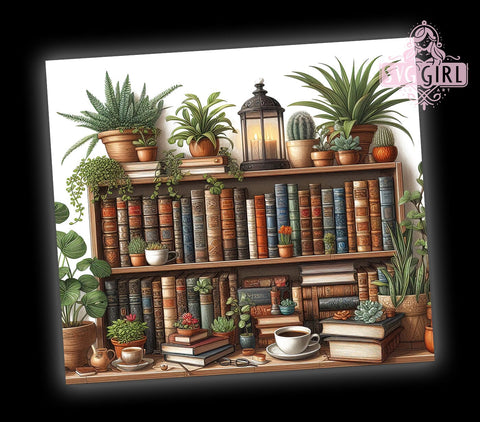 Boho Plant Shelves 20oz Tumbler, Straight Tapered Tumbler Wrap, Books Plants Tumbler Png, Instant Digital Download Sublimation SvggirlplusArt 