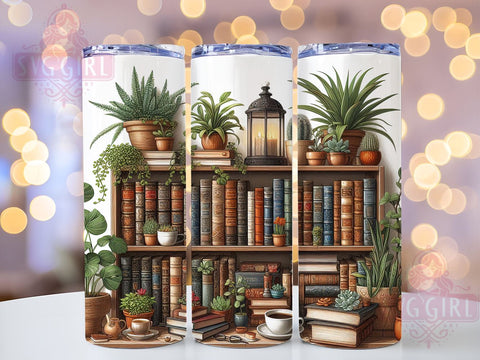 Boho Plant Shelves 20oz Tumbler, Straight Tapered Tumbler Wrap, Books Plants Tumbler Png, Instant Digital Download Sublimation SvggirlplusArt 