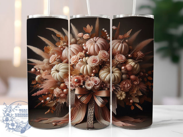 Boho Pumpkin Autumn Vibes Tumbler, Pumpkin Season Wrap, Thanksgiving Sublimation Design, Boho Floral Tumbler, Coquette Style Drinkware, Fall Harvest Wrap, Seasonal Holiday Tumbler Sublimation ToriDesigns 