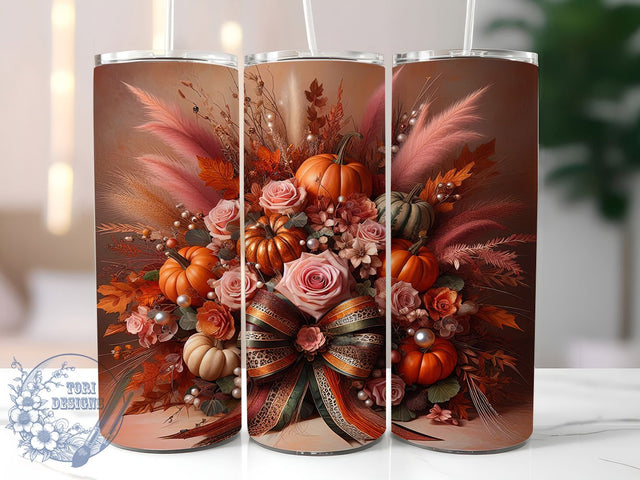 Boho Pumpkin Autumn Vibes Tumbler, Pumpkin Season Wrap, Thanksgiving Sublimation Design, Boho Floral Tumbler, Coquette Style Drinkware, Fall Harvest Wrap, Seasonal Holiday Tumbler Sublimation ToriDesigns 