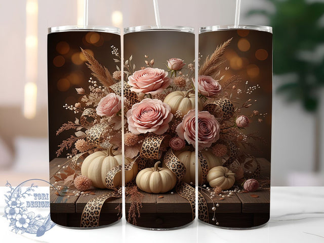 Boho Pumpkin Autumn Vibes Tumbler, Pumpkin Season Wrap, Thanksgiving Sublimation Design, Boho Floral Tumbler, Coquette Style Drinkware, Fall Harvest Wrap, Seasonal Holiday Tumbler Sublimation ToriDesigns 