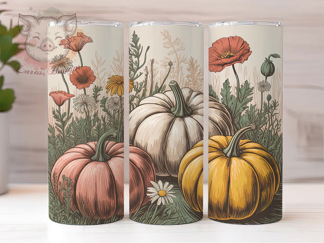 Boho Pumpkin Floral Fall Tumbler Wrap, Fall Pumpkin Png, 20oz Skinny Tumbler, Sublimation Download, Wildflower Tumbler Wrap, Autumn Tumbler Design, Trendy Fall Tumbler Sublimation Lara' s Designs 
