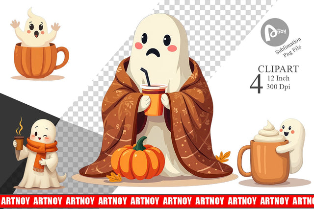 Boho Pumpkin Ghosts Clipart Sublimation artnoy 