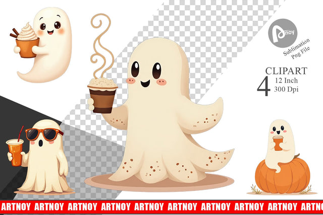 Boho Pumpkin Ghosts Clipart Sublimation artnoy 