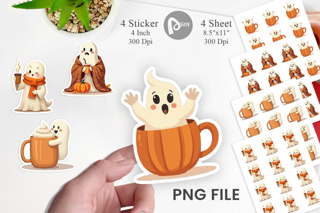 Boho Pumpkin Ghosts Sticker Sublimation artnoy 