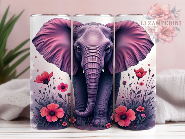 Boho Purple Elephant Tumbler Wrap, Floral Elephant Tumbler, Boho Purple Decor, 20oz Tumbler, Sublimation Design, Elephant Lover Gift, Colorful Drinkware, Tropical Flower Art Sublimation Li Zamperini 