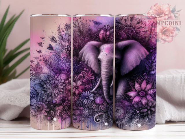 Boho Purple Elephant Tumbler Wrap, Floral Elephant Tumbler, Boho Purple Decor, 20oz Tumbler, Sublimation Design, Elephant Lover Gift, Colorful Drinkware, Tropical Flower Art Sublimation Li Zamperini 