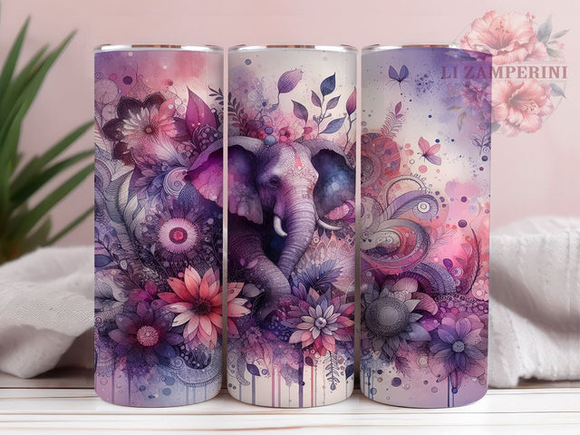 Boho Purple Elephant Tumbler Wrap, Floral Elephant Tumbler, Boho Purple Decor, 20oz Tumbler, Sublimation Design, Elephant Lover Gift, Colorful Drinkware, Tropical Flower Art Sublimation Li Zamperini 