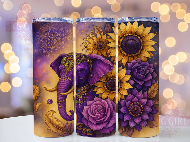 Boho Purple Sunflower Elephant Tumbler Wrap, Boho Elephant, Sunflower Elephant, 20oz Tumbler Wrap, Sublimation Design, Boho Tumbler, Elephant Wrap Sublimation SvggirlplusArt 