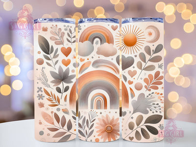 Boho Rainbow 20oz Tumbler Wrap Sublimation Design, Straight Tapered Tumbler Wrap, Brown Rainbow Tumbler Png, Instant Digital Download Sublimation SvggirlplusArt 