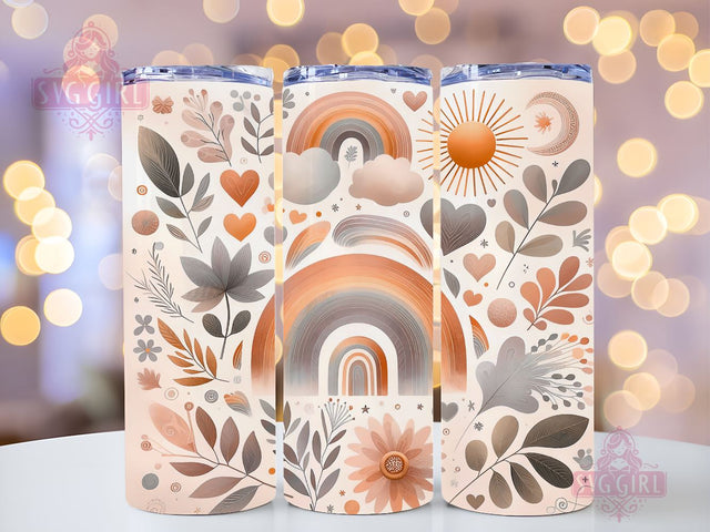 Boho Rainbow 20oz Tumbler Wrap Sublimation Design, Straight Tapered Tumbler Wrap, Brown Rainbow Tumbler Png, Instant Digital Download Sublimation SvggirlplusArt 